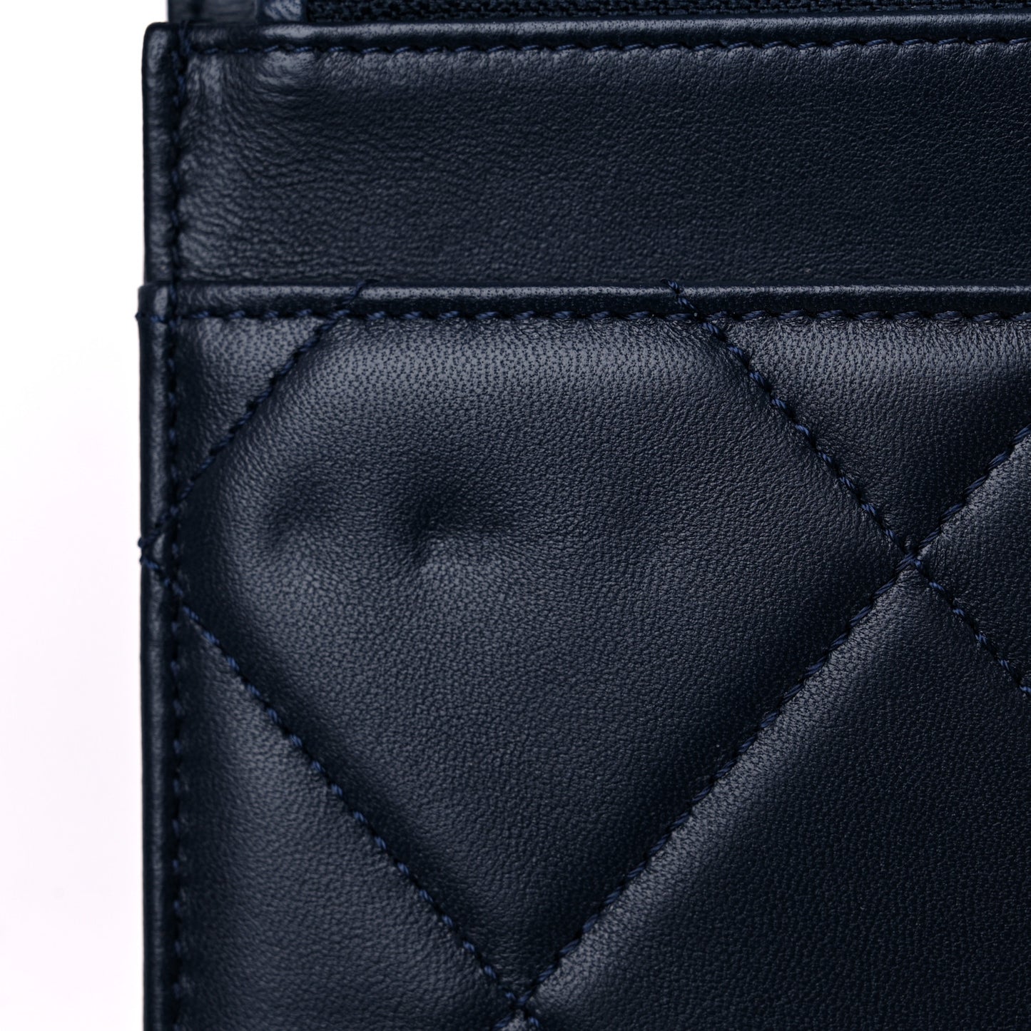 Lambskin Quilted Trendy CC Wallet On Chain WOC Navy
