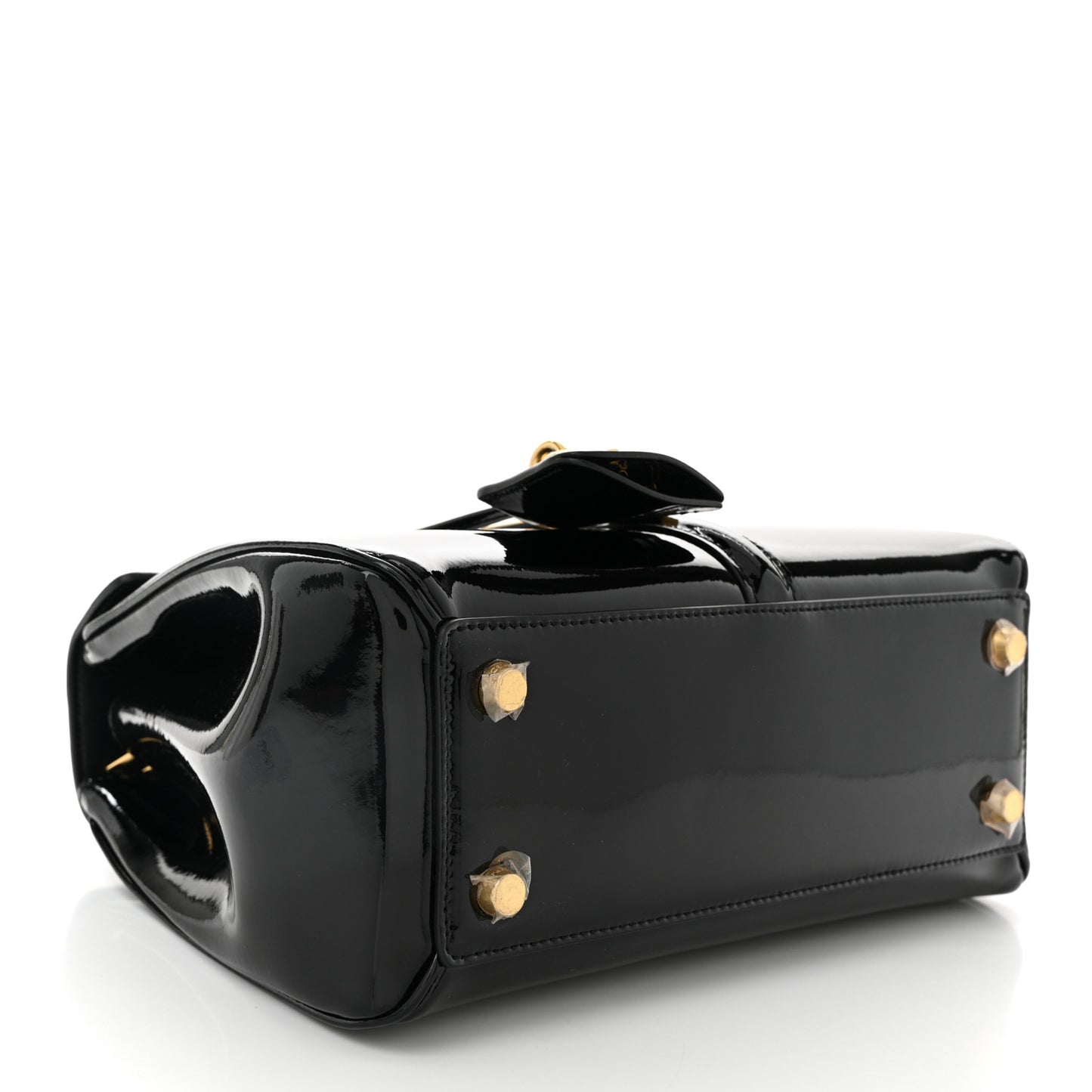 Patent Calfskin Small 16 Top Handle Bag Black