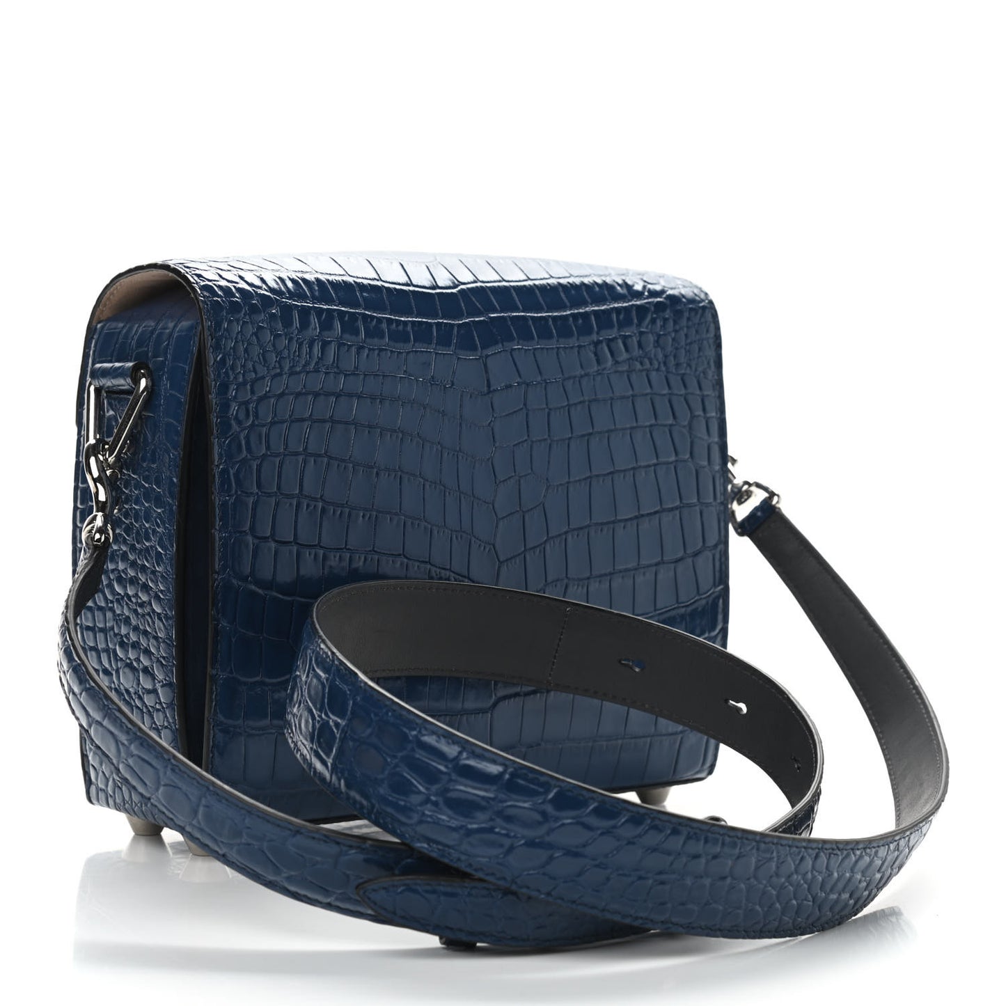 Calfskin Crocodile Embossed Box Shoulder Bag 21 Blue