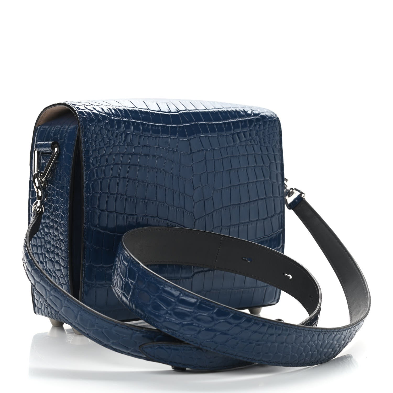 Alexander McQueen Calfskin Crocodile Embossed Box Shoulder Bag 21 Blue 3 of 12