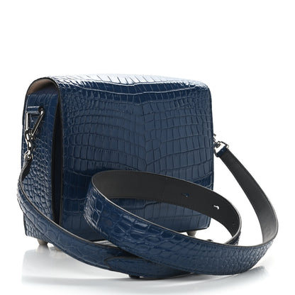 Alexander McQueen Calfskin Crocodile Embossed Box Shoulder Bag 21 Blue 3 of 12