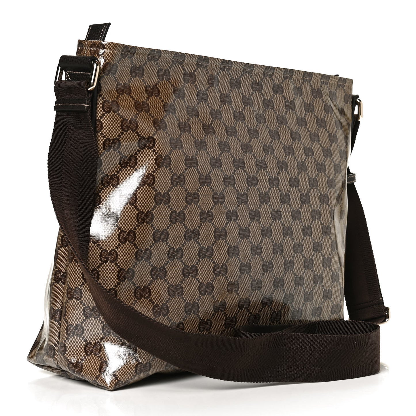 Crystal Monogram Large Flat Messenger Bag Dark Brown