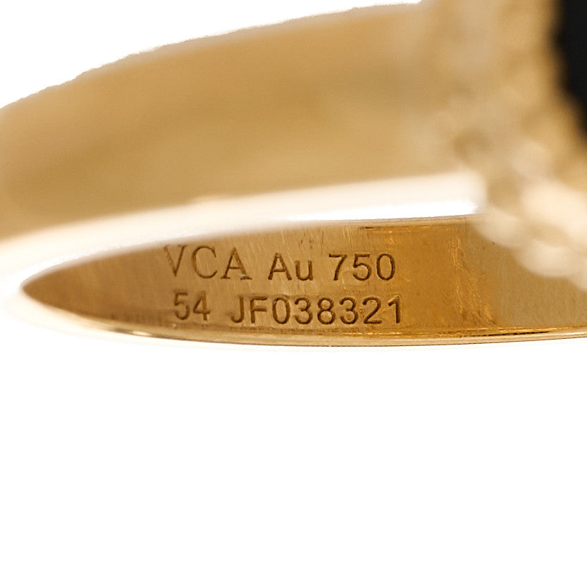 Van Cleef & Arpels 18K Yellow Gold Diamond Black Onyx Vintage Alhambra Ring 54 7 4 of 4