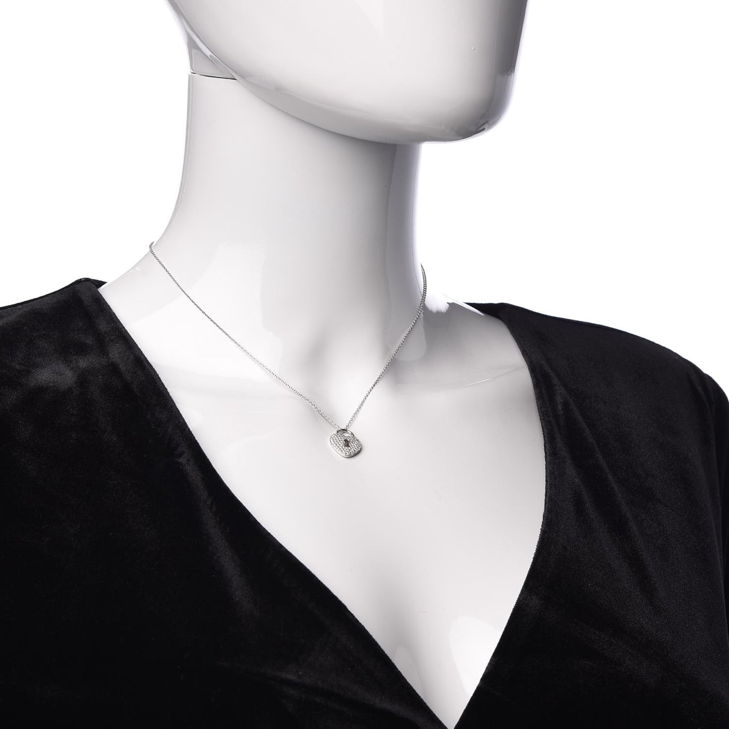 Platinum Diamond Small Heart Lock Pendant Necklace