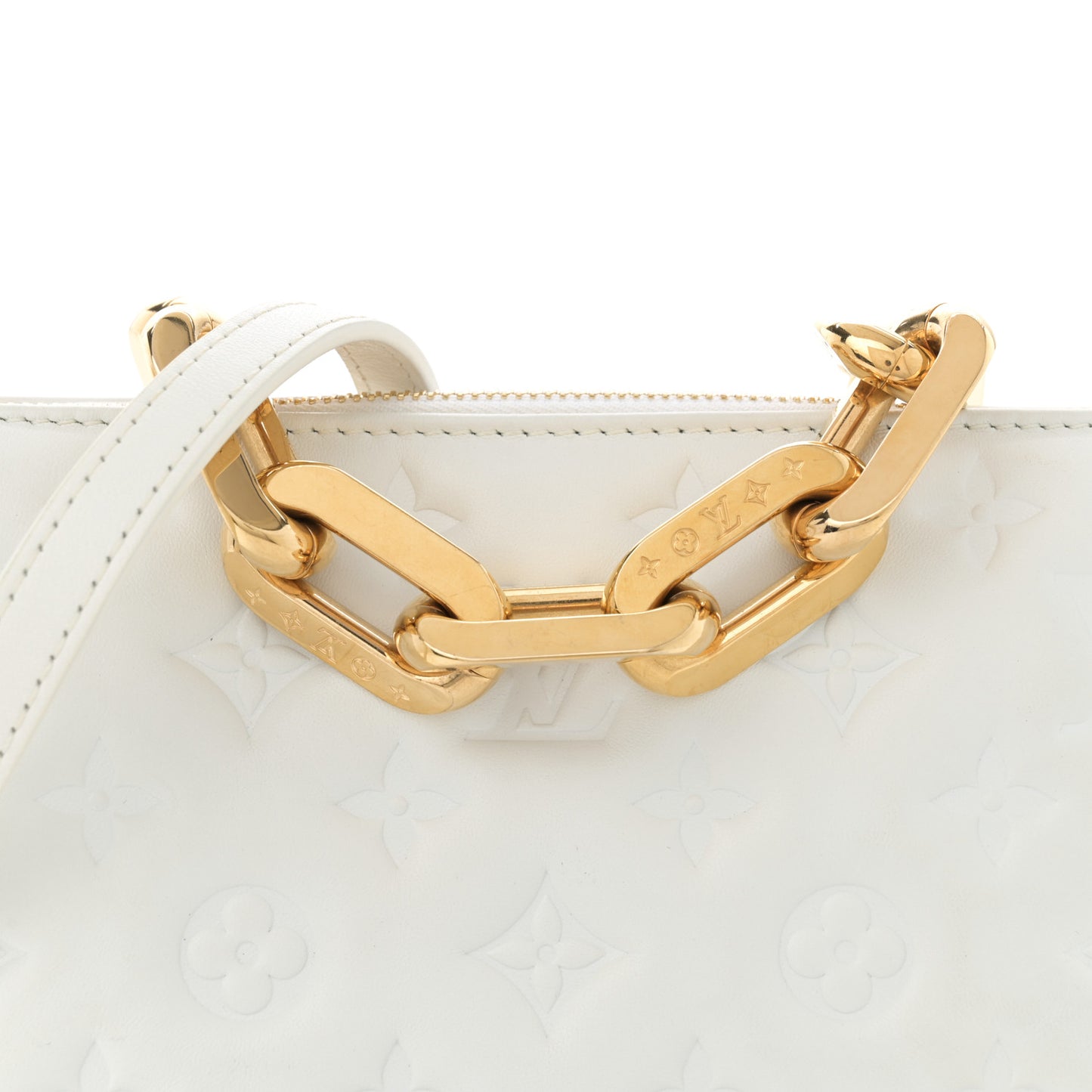 Lambskin Embossed Monogram Coussin BB White