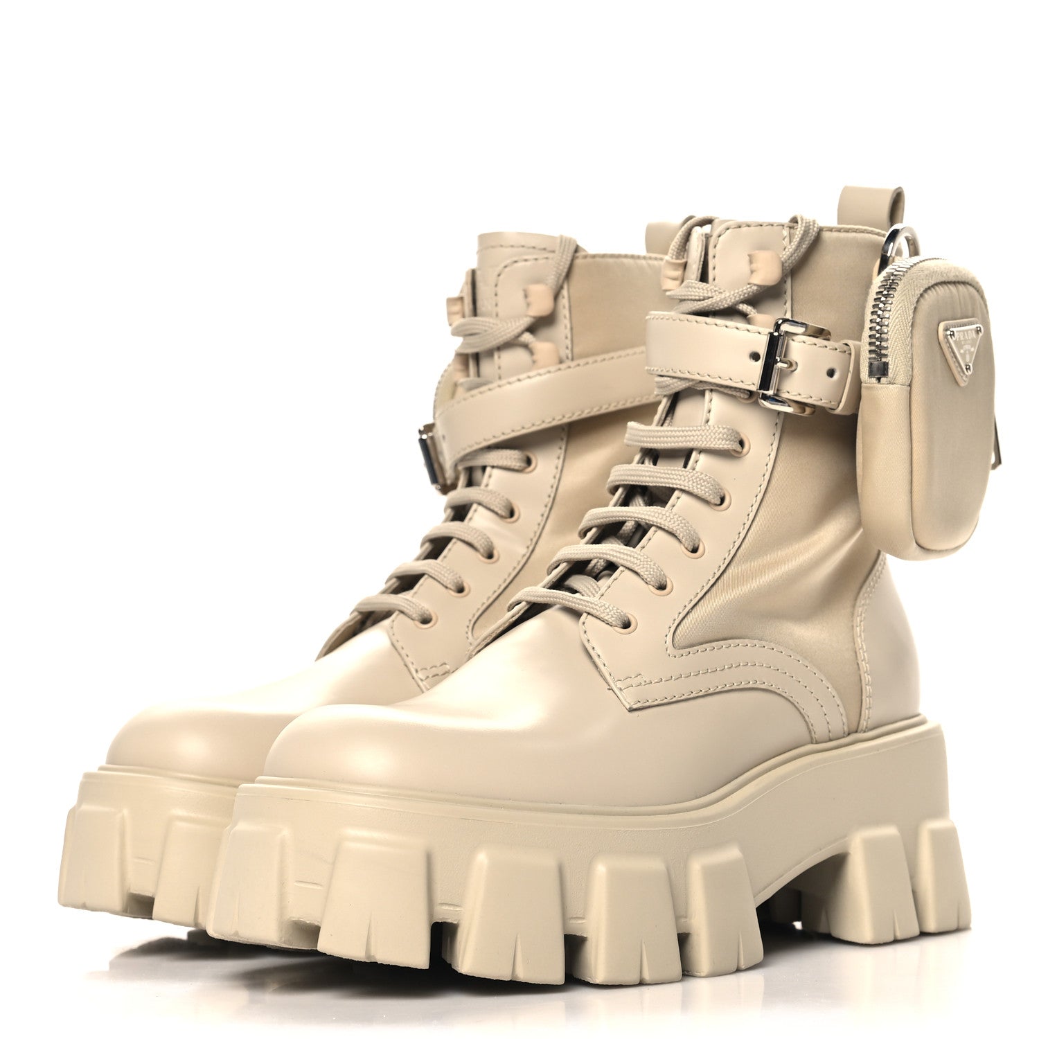 Prada Spazzolato Rois Re-Nylon Metal Triangle Logo Monolith Pouch Pocket 55mm Boots 36 Deserto 4 of 8