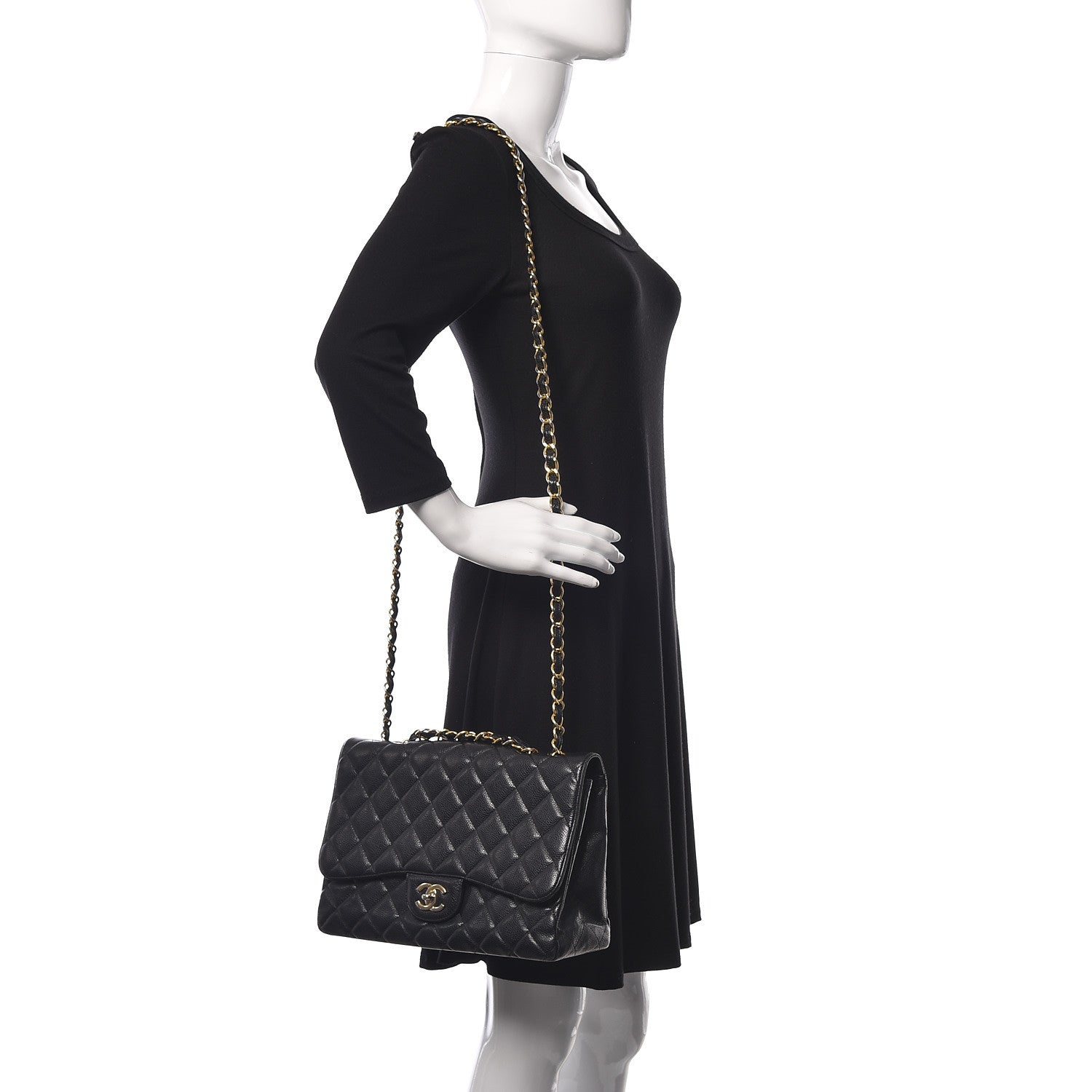 Chanel Caviar Quilted Jumbo Single Flap Black 2 of 14