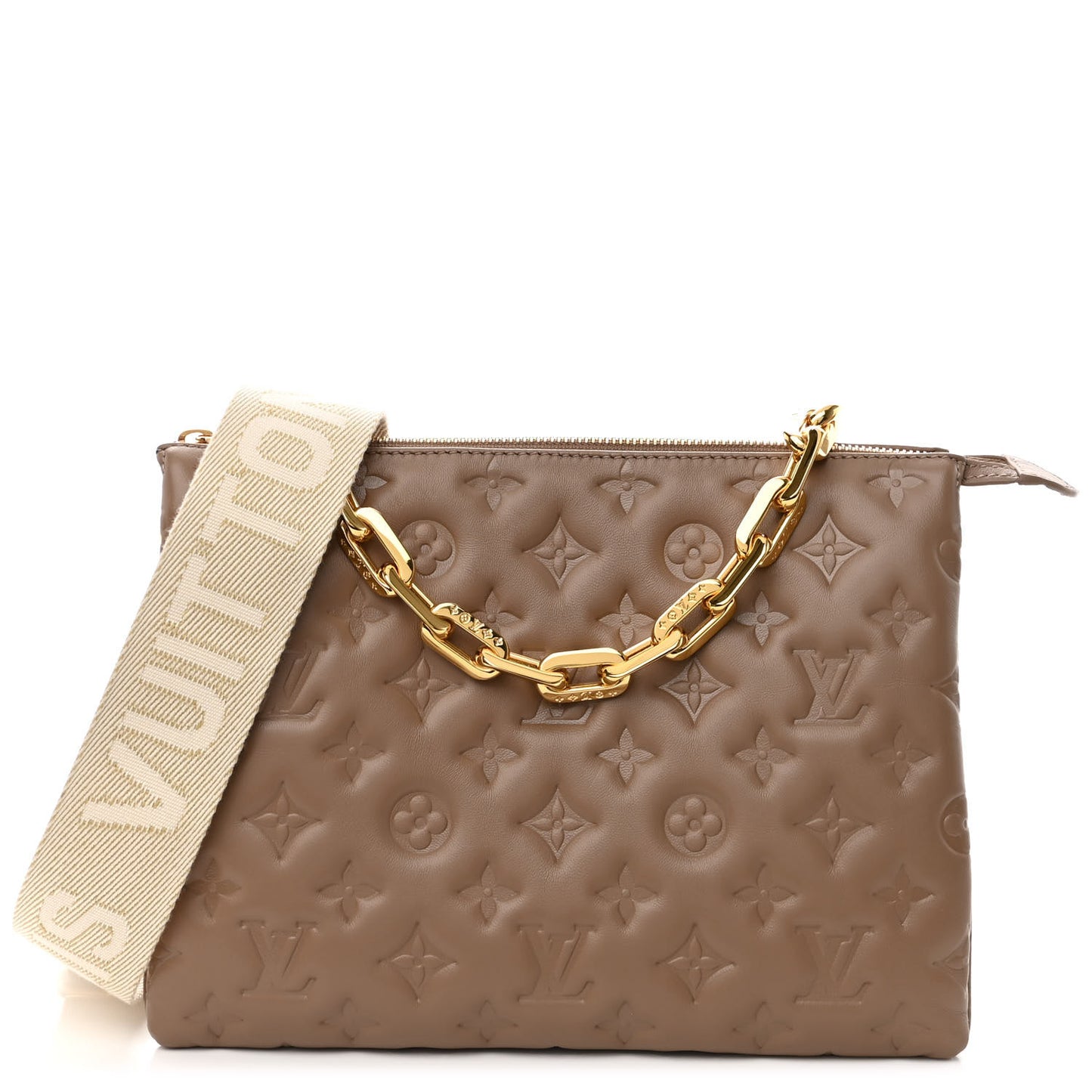 Lambskin Embossed Monogram Coussin PM Taupe