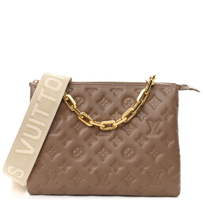 Louis Vuitton Lambskin Embossed Monogram Coussin PM Taupe 1 of 11