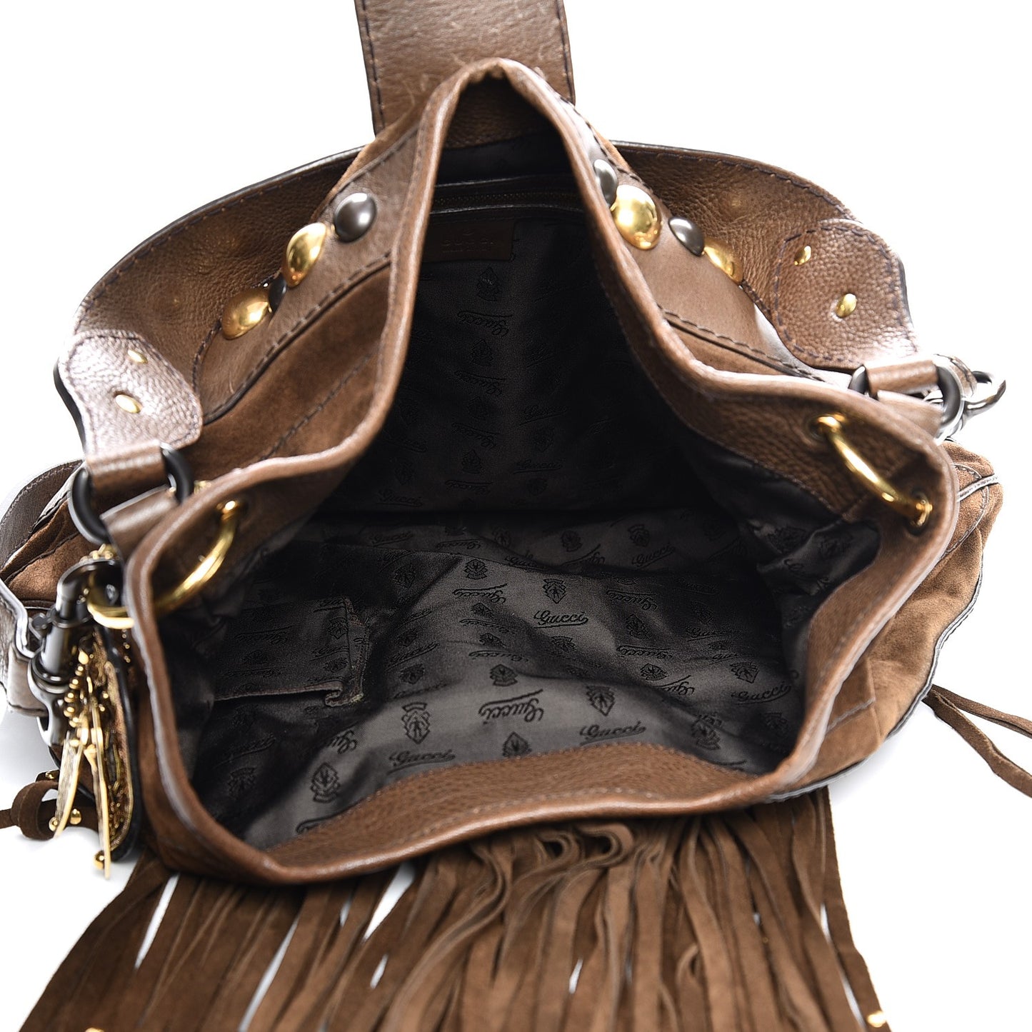 Calfskin Suede Fringe Babouska Hobo Brown