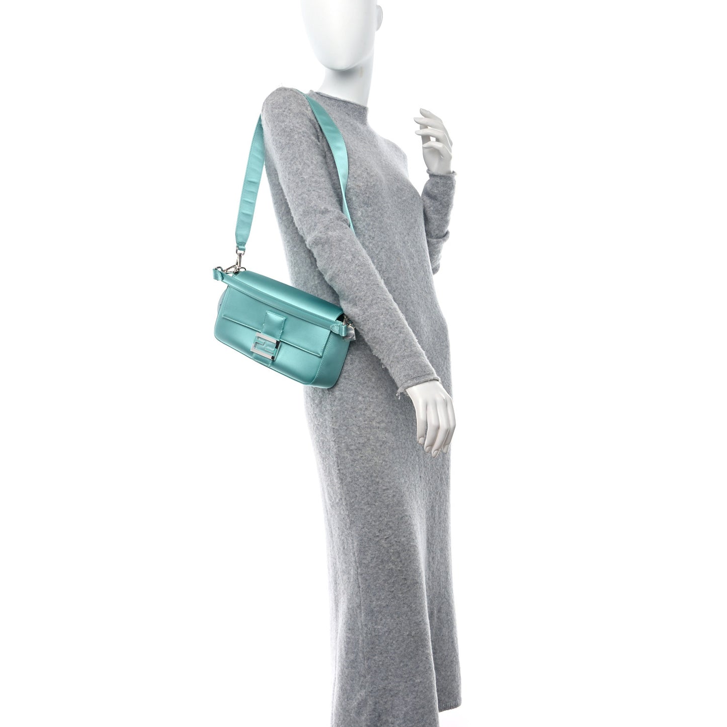 X TIFFANY Satin Nappa Silver Baguette Blue Tiffany Silver