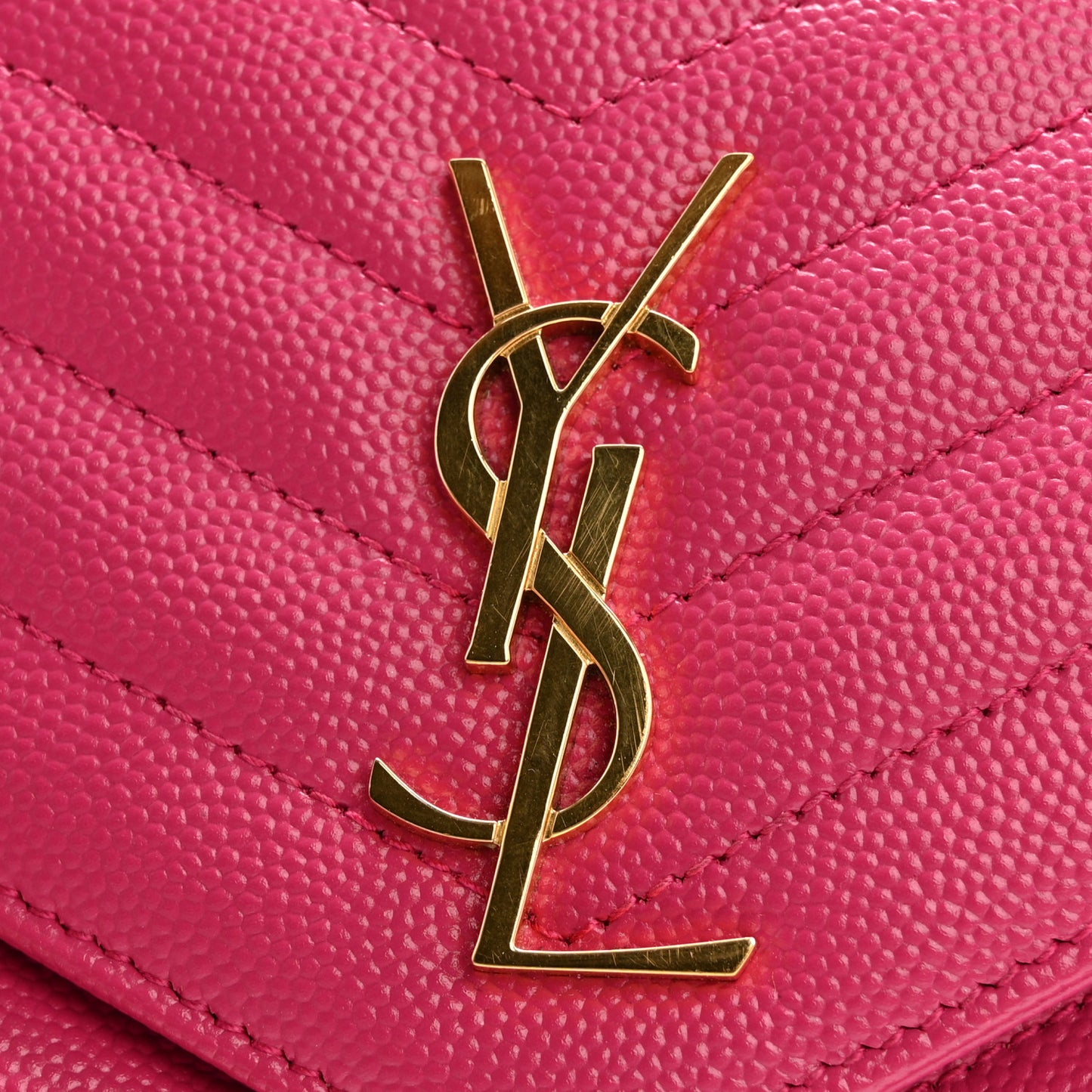 Grain De Poudre Matelasse Chevron Monogram Envelope Chain Wallet Fresh Fuchsia