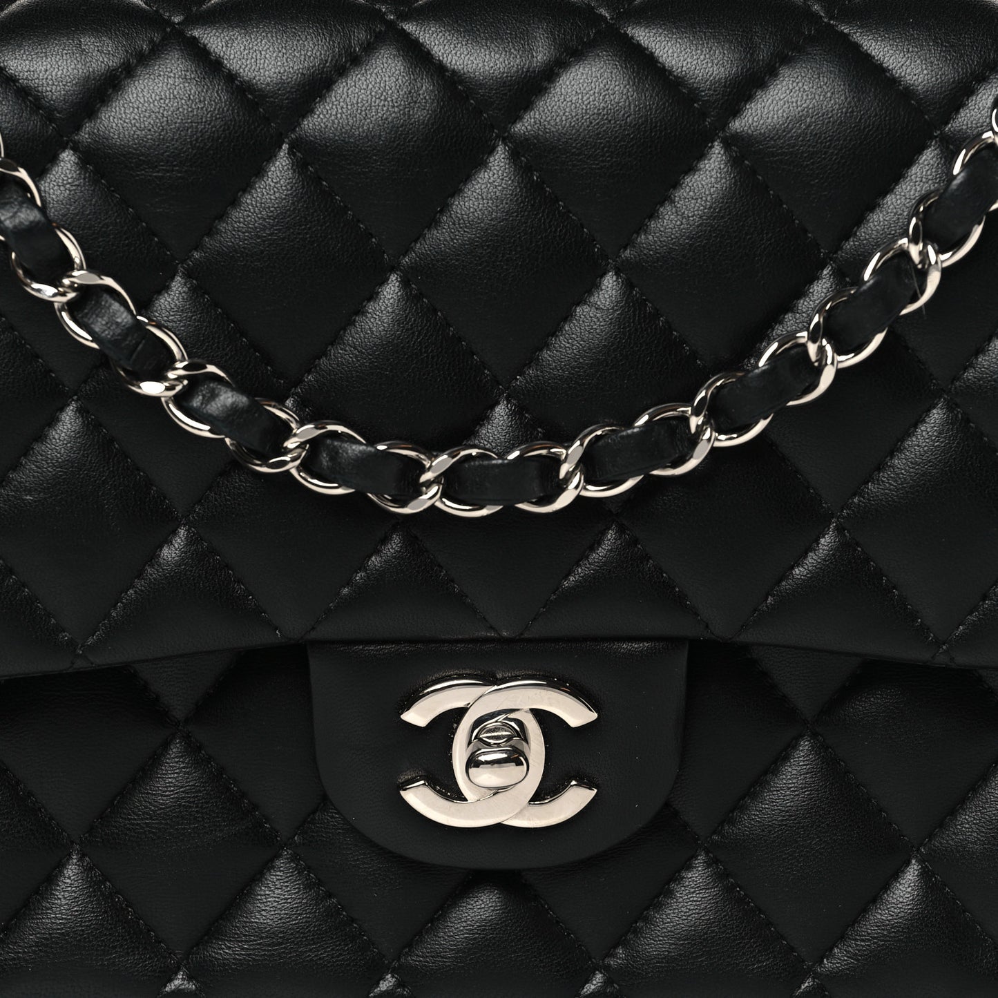 Lambskin Quilted Medium Double Flap Black
