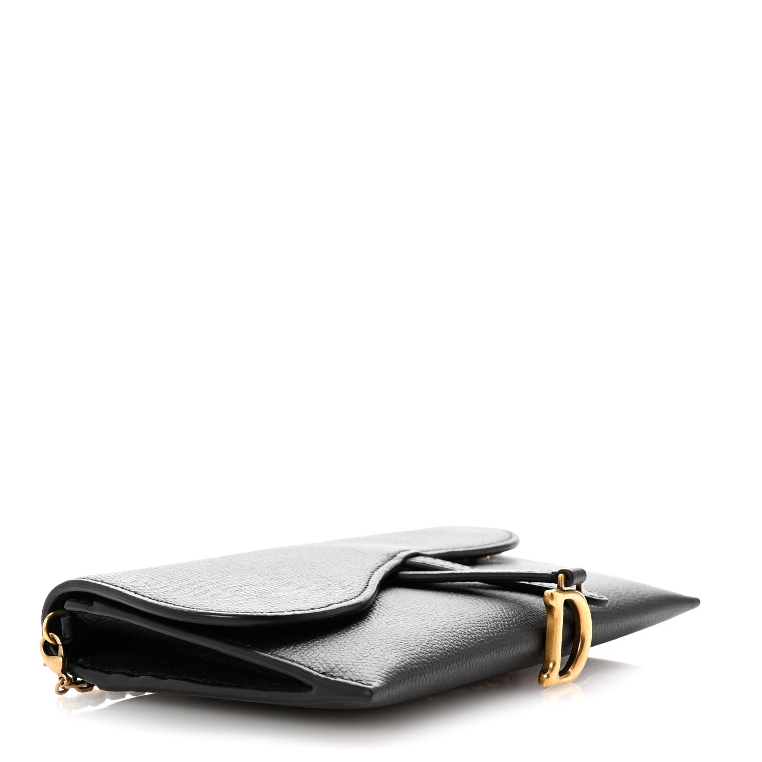 Christian Dior Grained Calfskin Saddle Chain Wallet Pouch Black 4 of 9