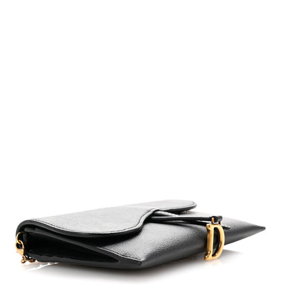 Christian Dior Grained Calfskin Saddle Chain Wallet Pouch Black 4 of 9