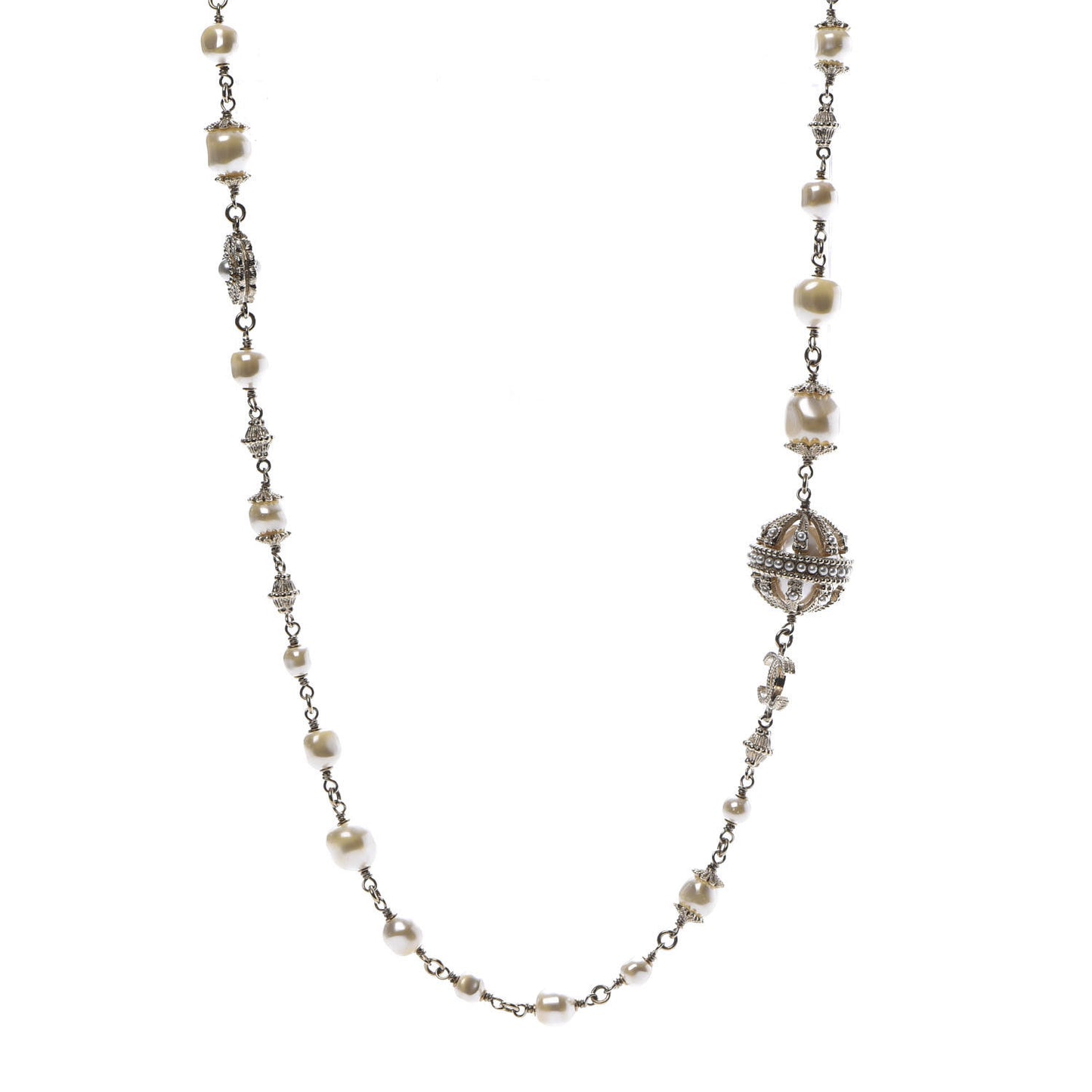 Pearl CC Long Necklace Gold