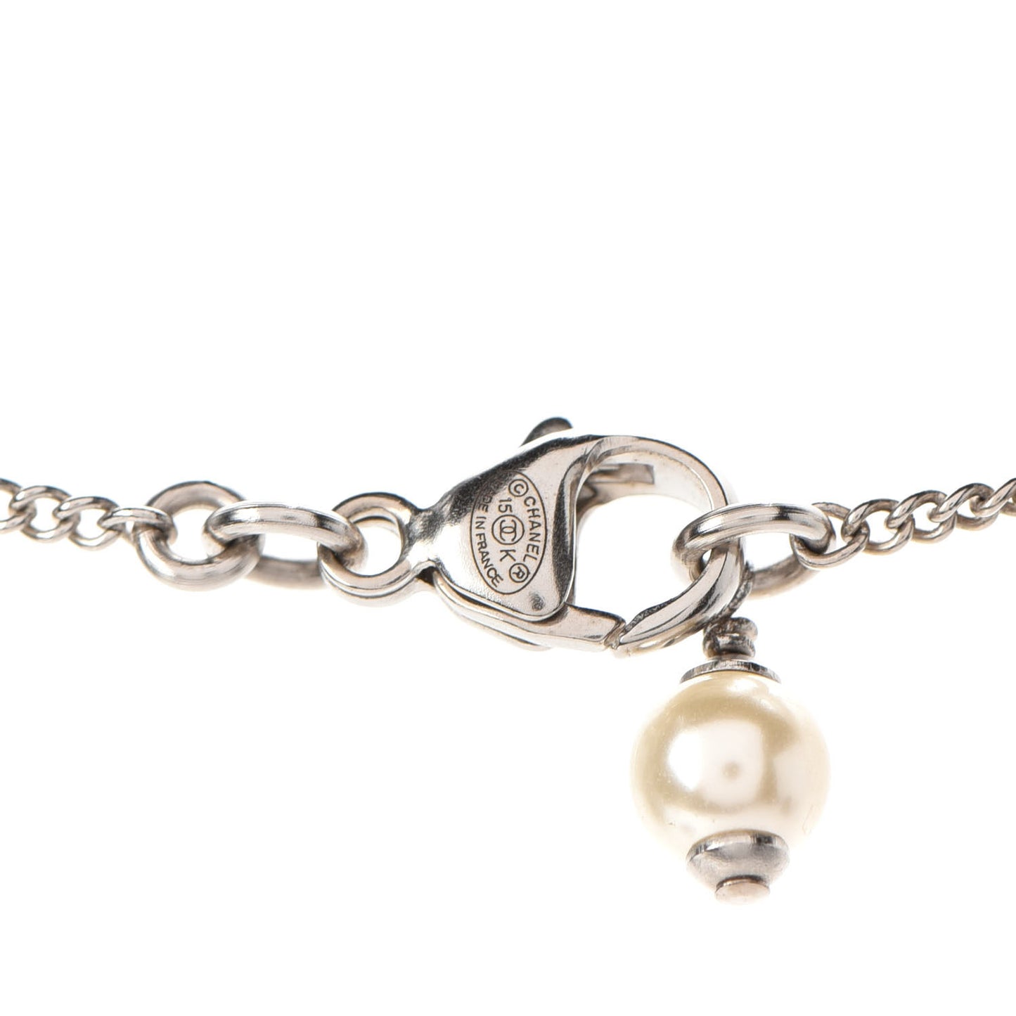 Baguette Crystal Pearl CC Necklace Silver Black