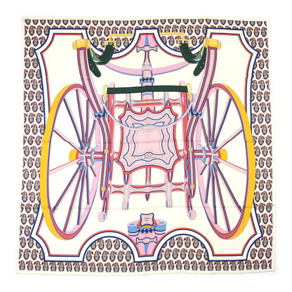 Hermes Cashmere Silk Les Roues De Phaeton Shawl 140 White Rose Jaune 1 of 6