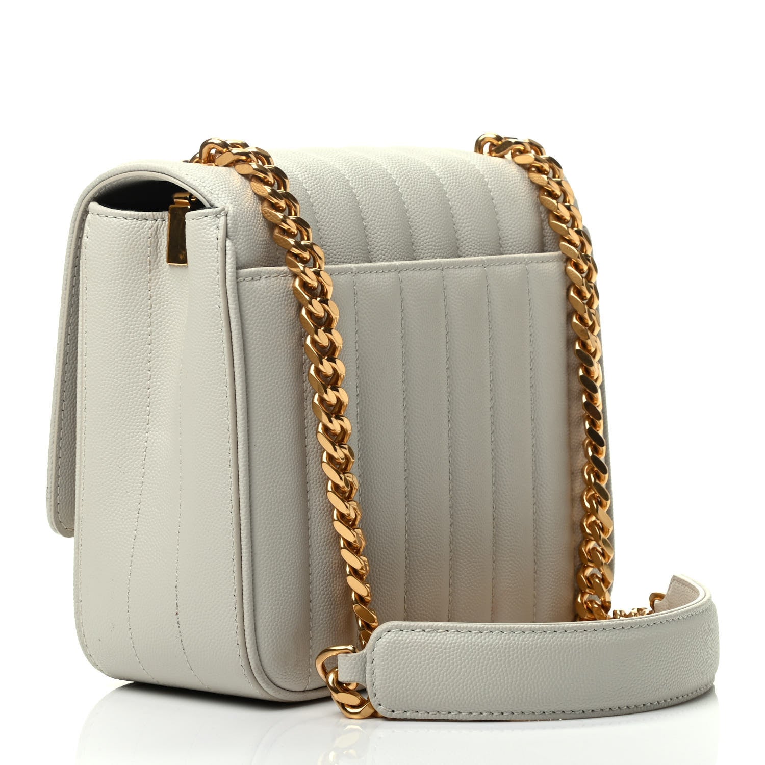 Saint Laurent Grain De Poudre Matelasse Monogram Medium Vicky Chain Bag Crema Soft 2 of 10