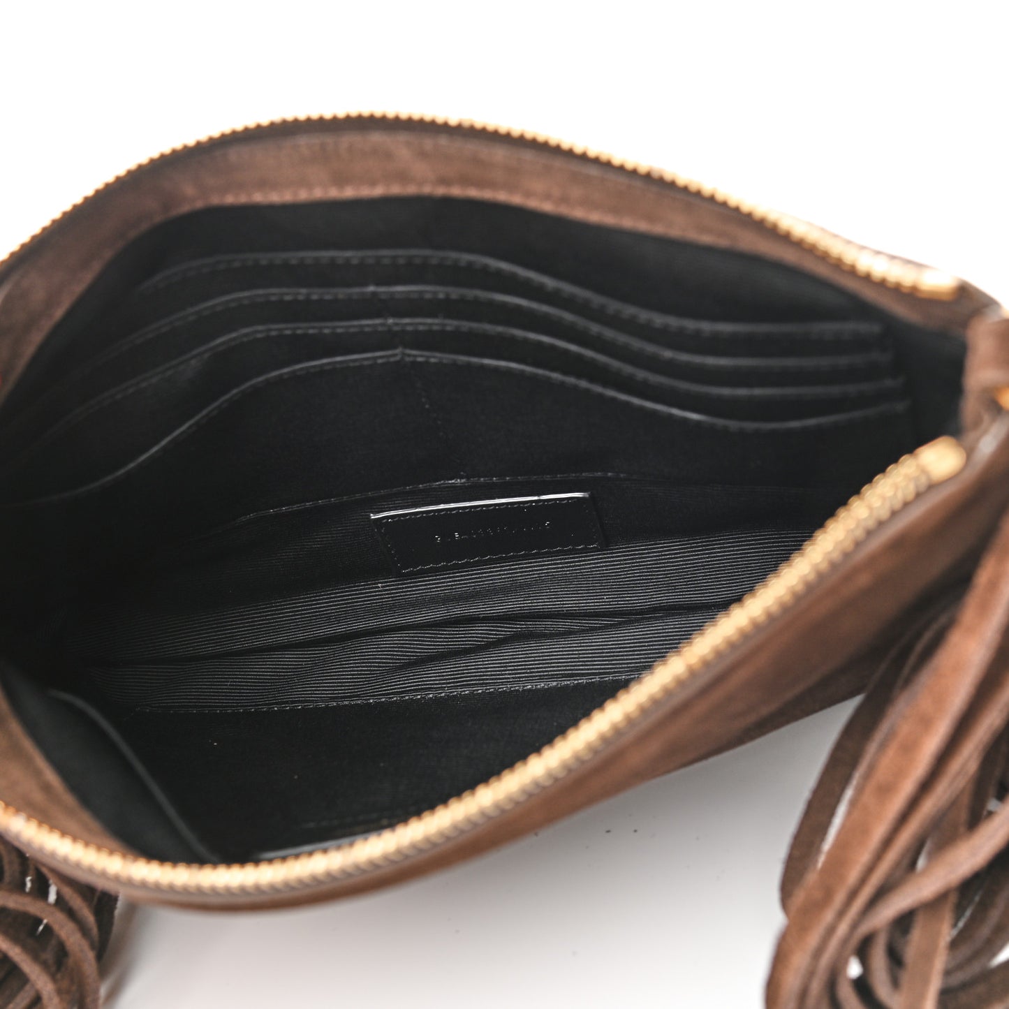 Suede Calfskin Small Fringe Crossbody Bag Brown