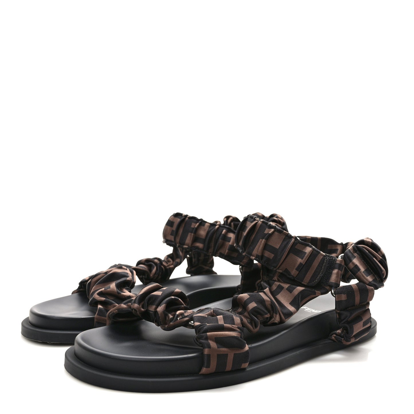 Satin FF Ruched Sandals 39 Tobacco Black