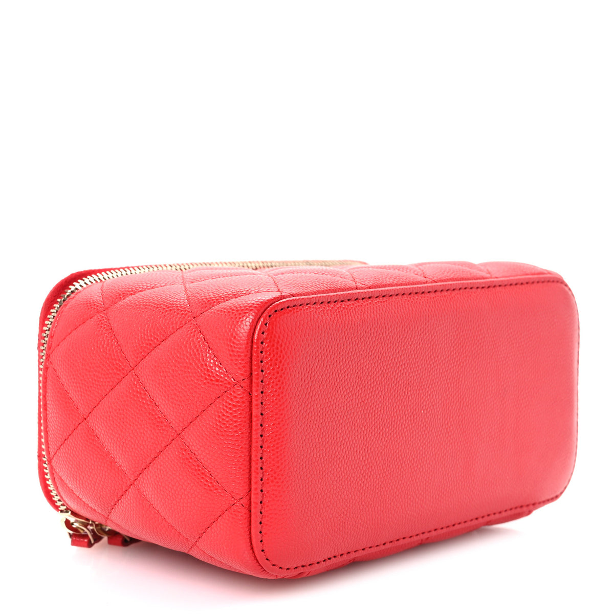Caviar Quilted Small Vanity Case With Chain Red