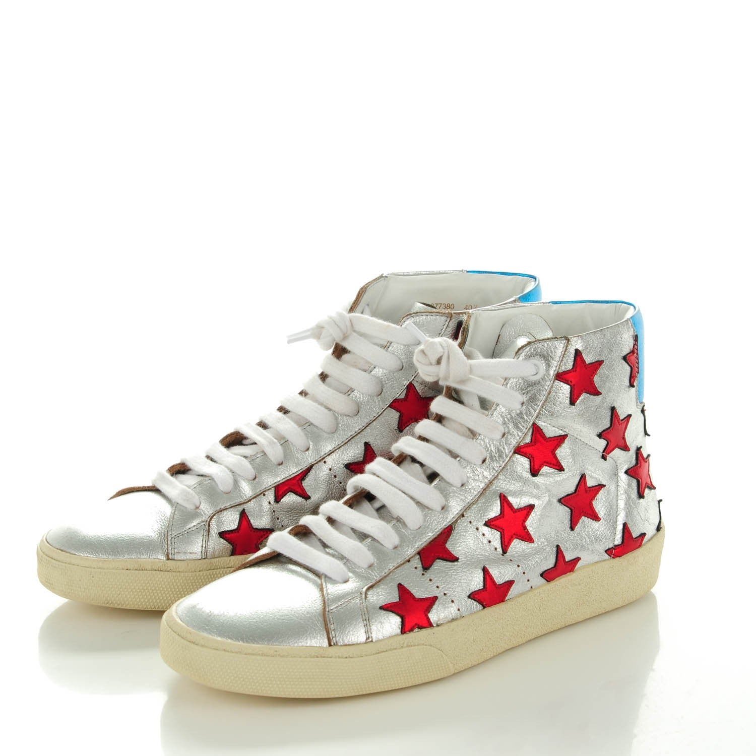 Saint Laurent Metallic Nappa Stars High Top Sneakers 40.5 Silver 3 of 8