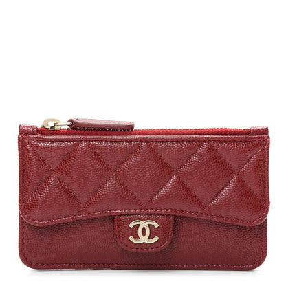 Chanel Caviar Quilted Flap Zip Card Holder Dark Red 1 of 8