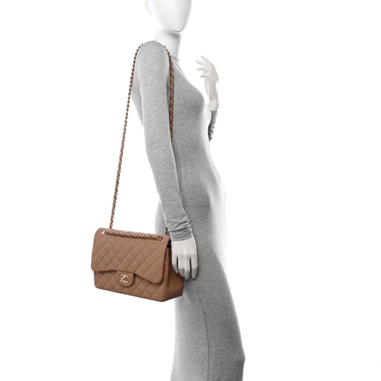 Chanel Lambskin Quilted Jumbo Double Flap Dark Beige 2 of 11