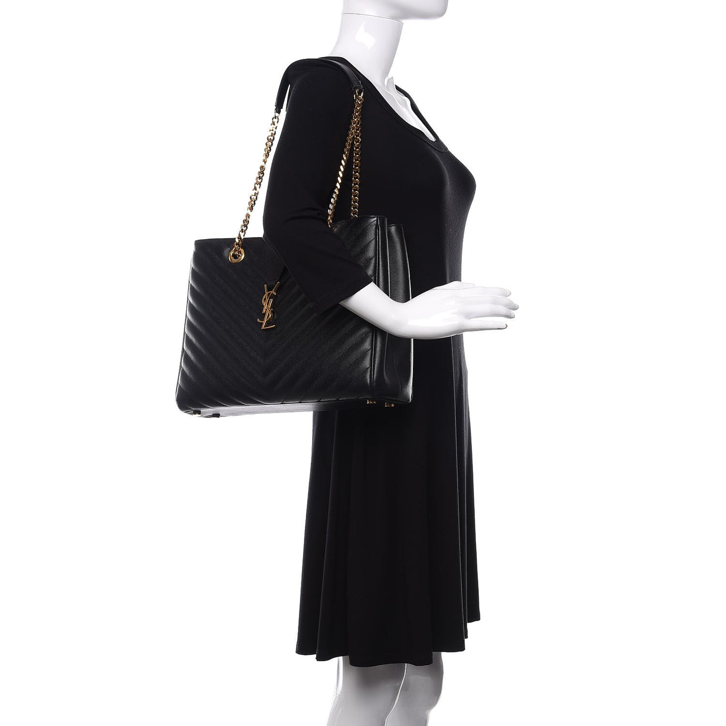 Grain De Poudre Matelasse Chevron Monogram Shopping Bag Black