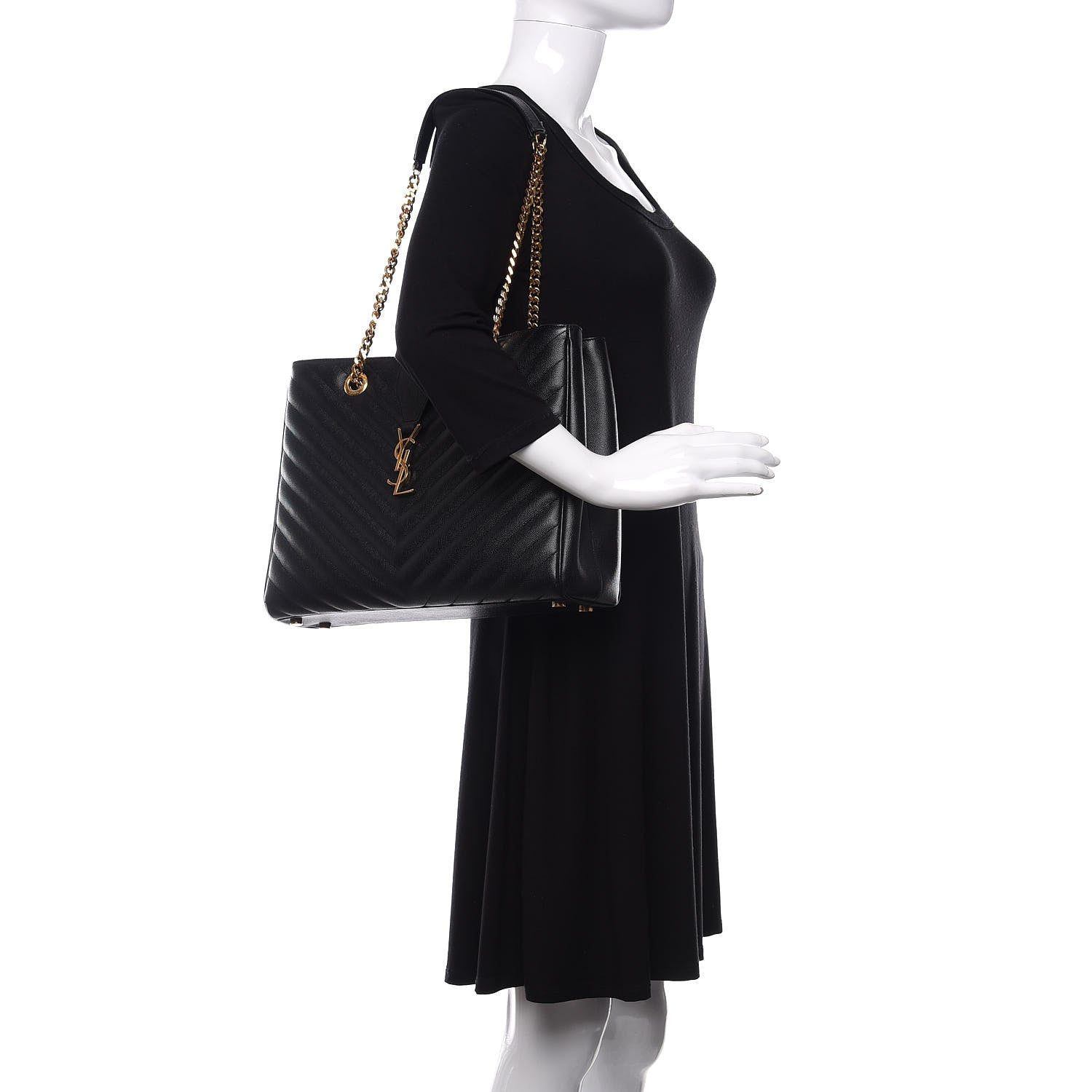 Saint Laurent Grain De Poudre Matelasse Chevron Monogram Shopping Bag Black 2 of 9