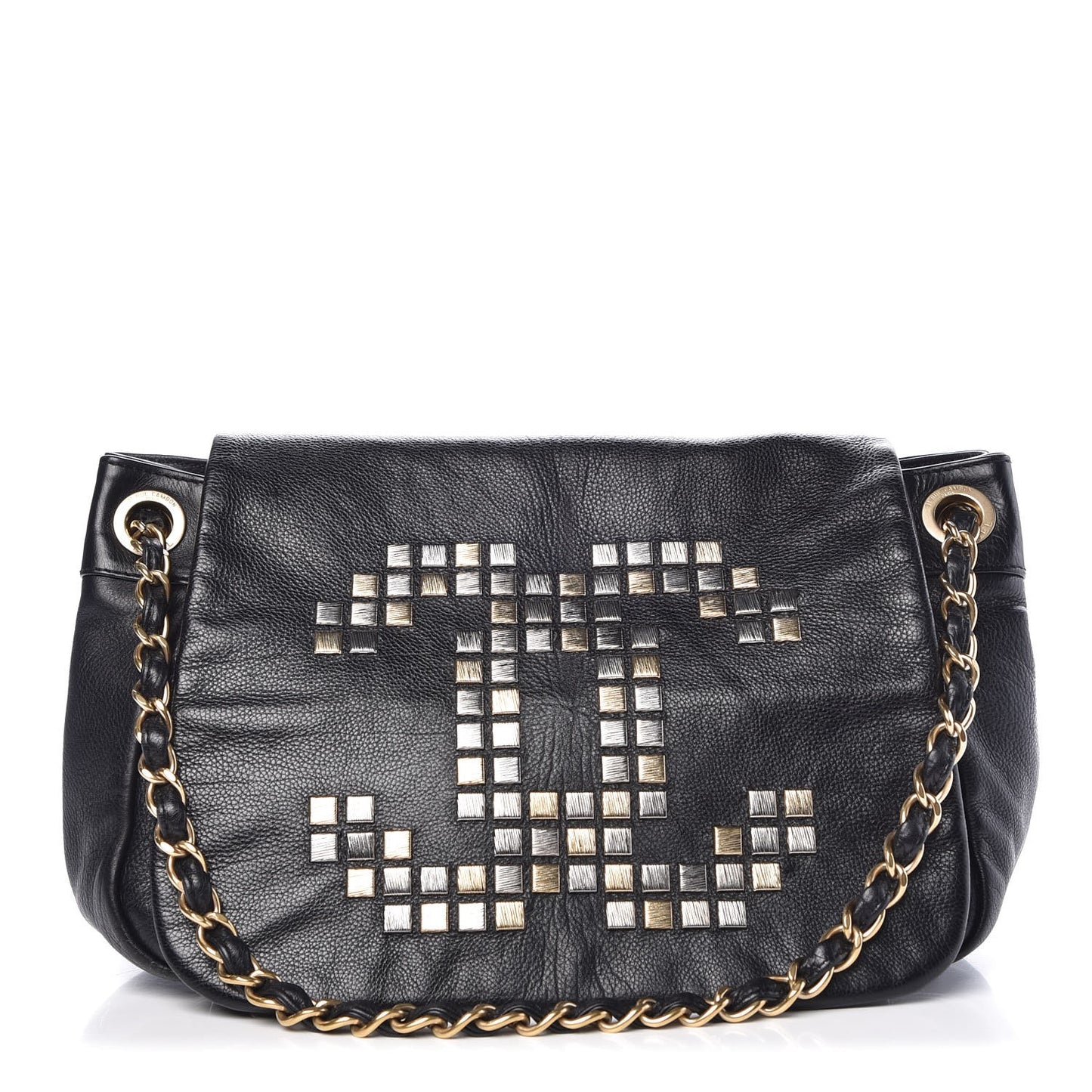 Grained Calfskin Metal Mosaic Flap Black
