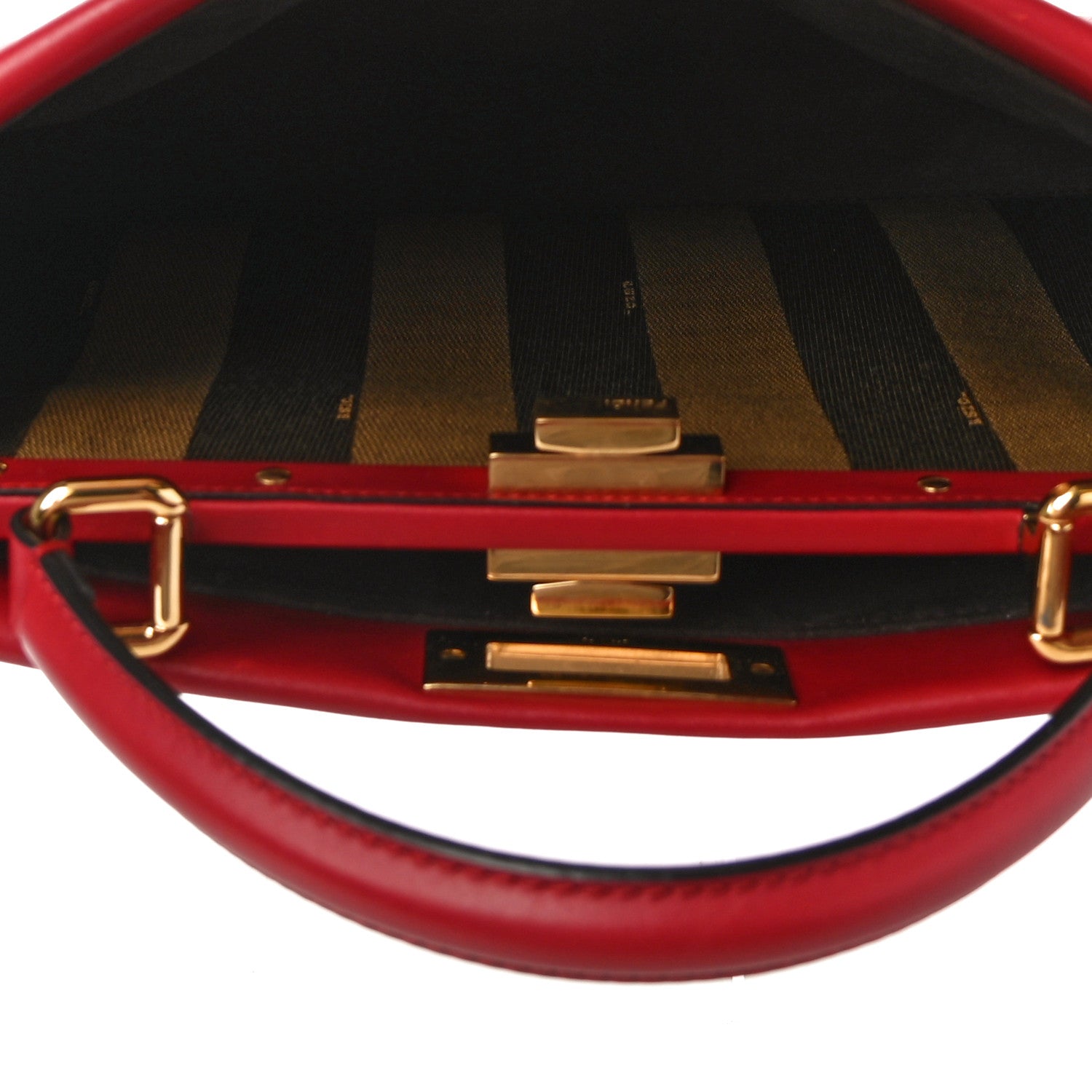 Fendi Vitello Morgan Fabric Jacquard Pequin Medium Peekaboo Iconic Satchel Mattone Tobacco Black 5 of 9