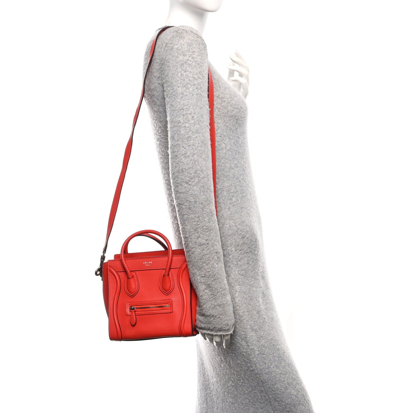 Drummed Calfskin Nano Luggage Vermillion
