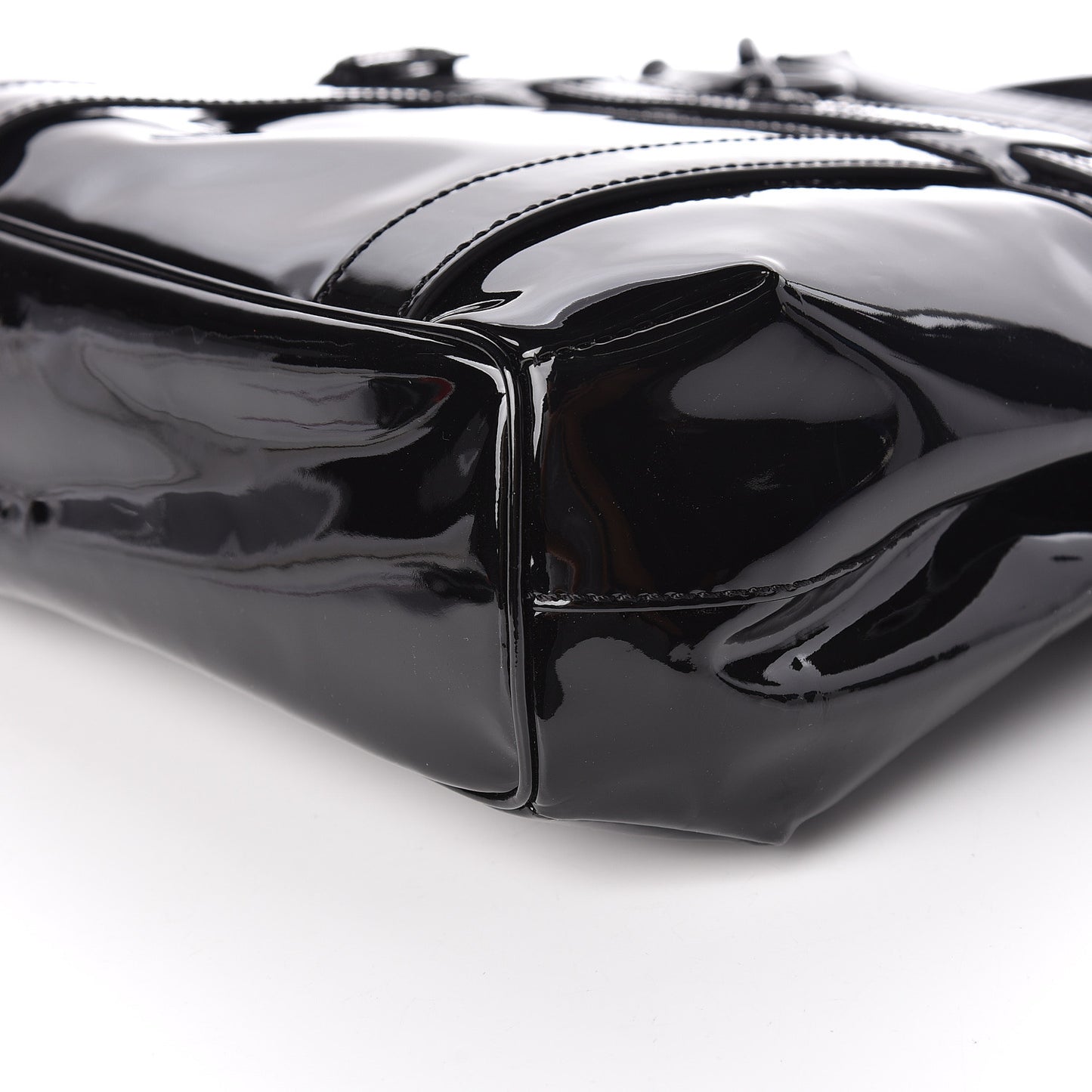 Patent Calfskin Chain Tote Black