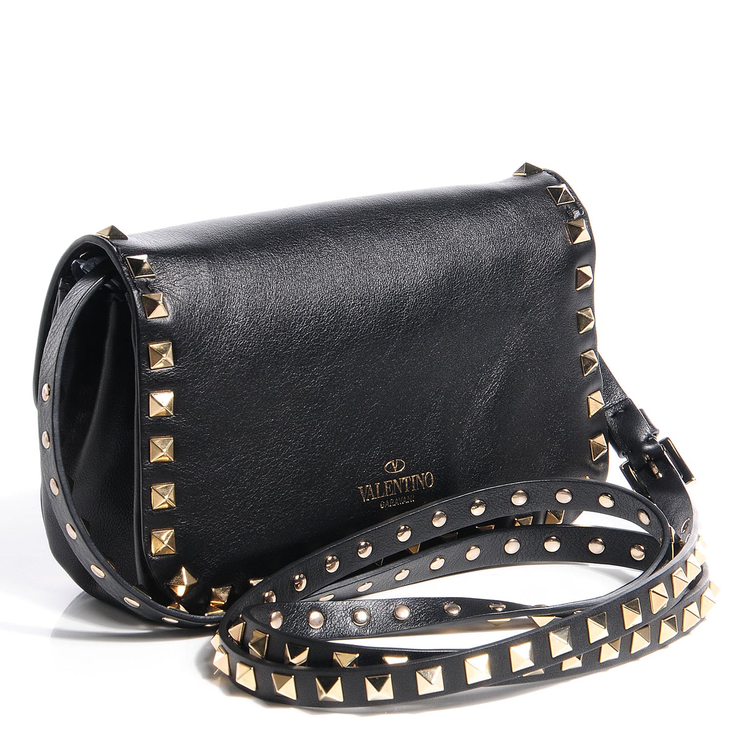 Vitello Mini Rockstud Flap Saddle Crossbody Bag Black