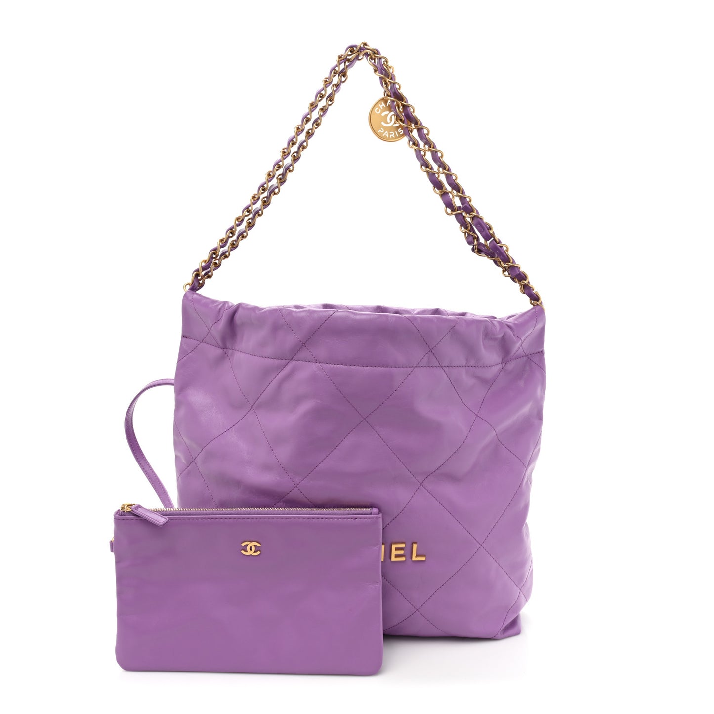 Shiny Calfskin Quilted Small Chanel 22 Purple