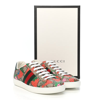 Gucci GG Supreme Monogram Strawberry Web Womens Ace Sneakers 35.5 Beige Multicolor Red Green 8 of 8