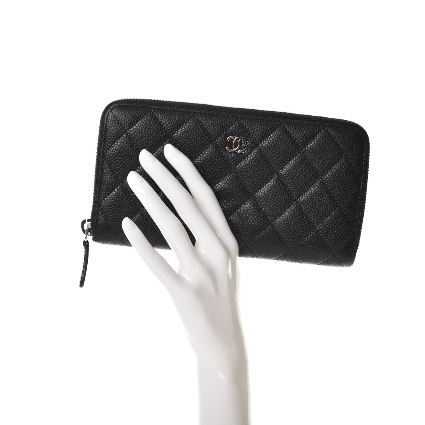 Caviar Quilted Large Gusset Zip Around Wallet Black