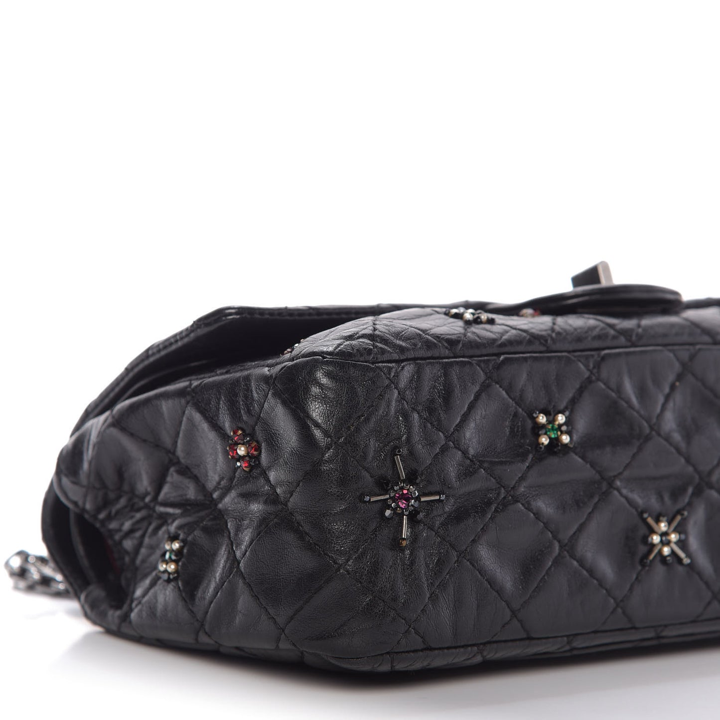 Aged Calfskin Crystal 2.55 Reissue 225 Flap Black
