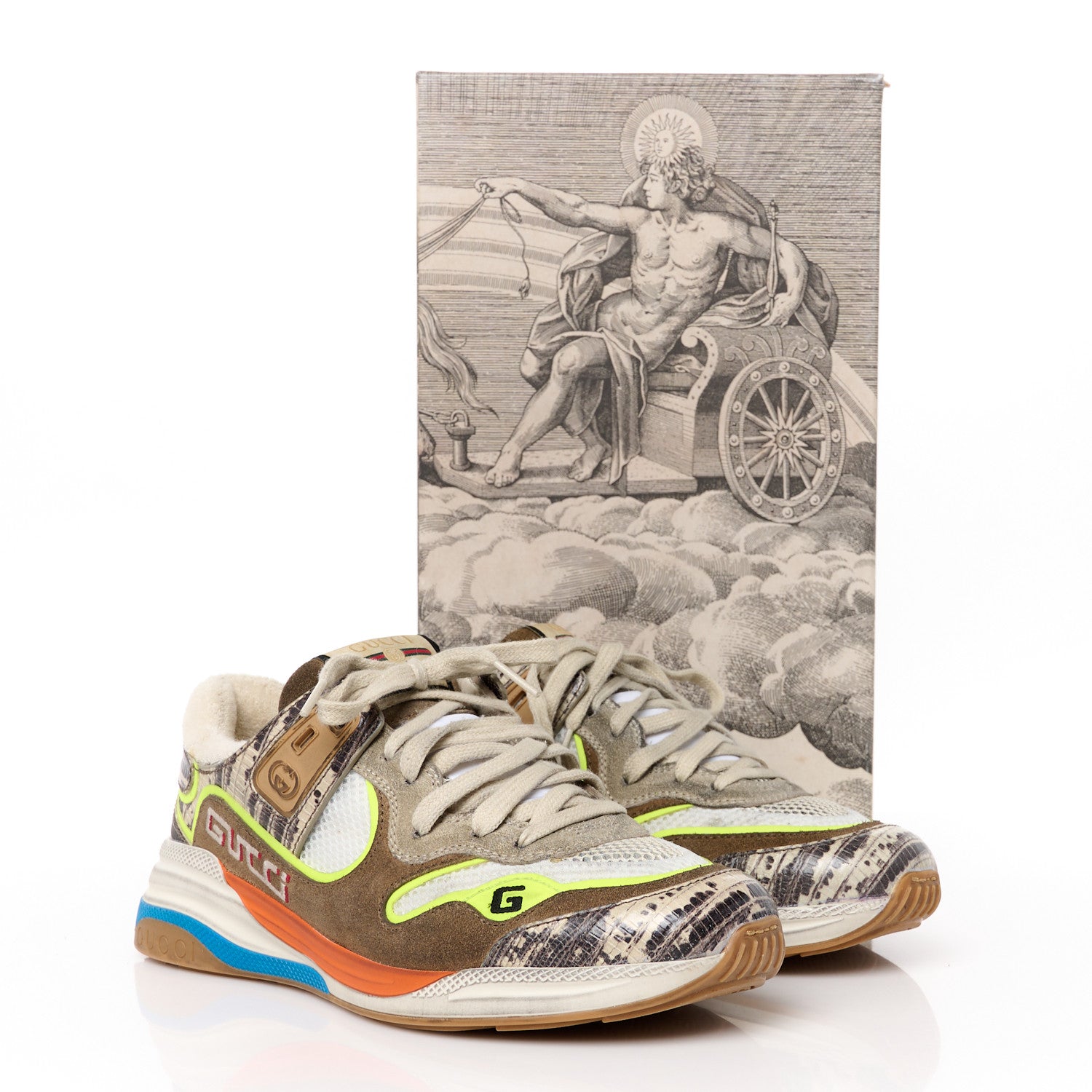 Gucci Suede Calfskin Tejus Printed Womens Ultrapace Sneakers 39 Natural Ardesia Neon Yellow 11 of 11