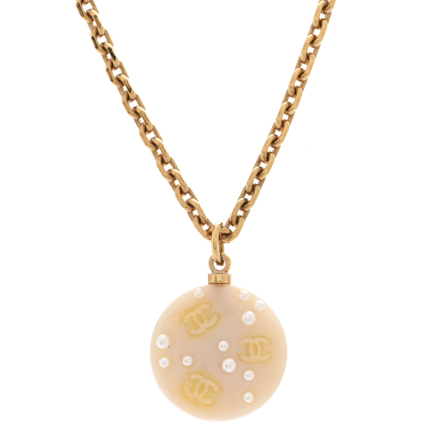 Resin Pearl CC Necklace Gold White