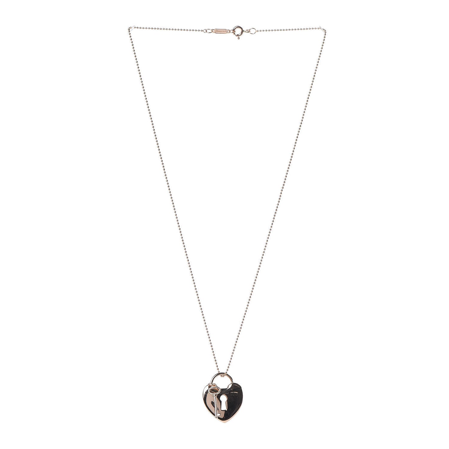 18K Rose Gold Heart Lock Key Pendant Necklace