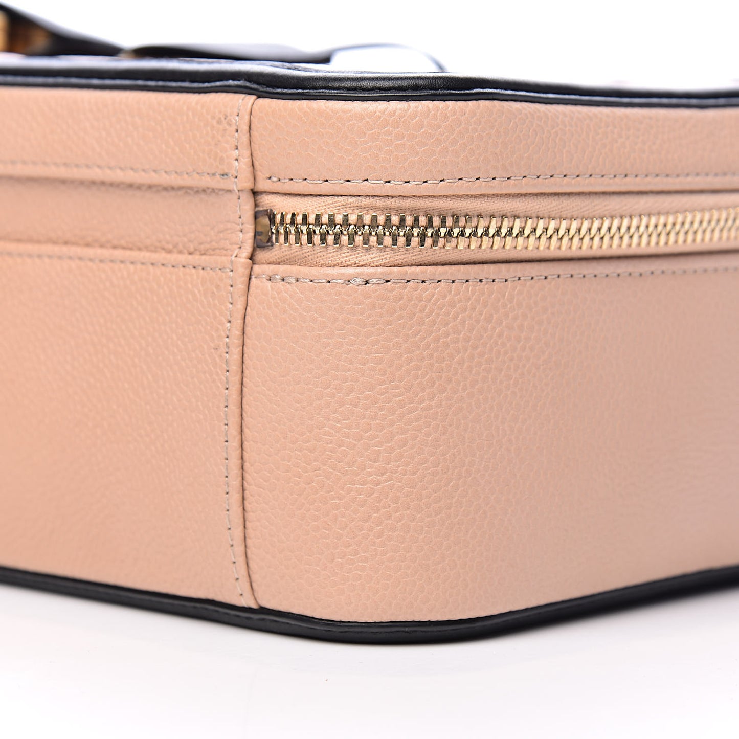 Caviar Quilted Large CC Filigree Vanity Case Beige Black