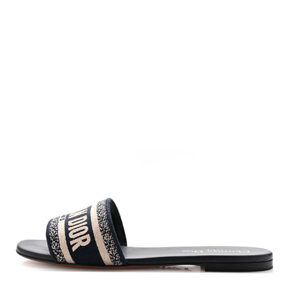 Christian Dior Canvas Embroidered Dway Mules Slide Sandals 38.5 Deep Blue 39 Deep Blue 1 of 10