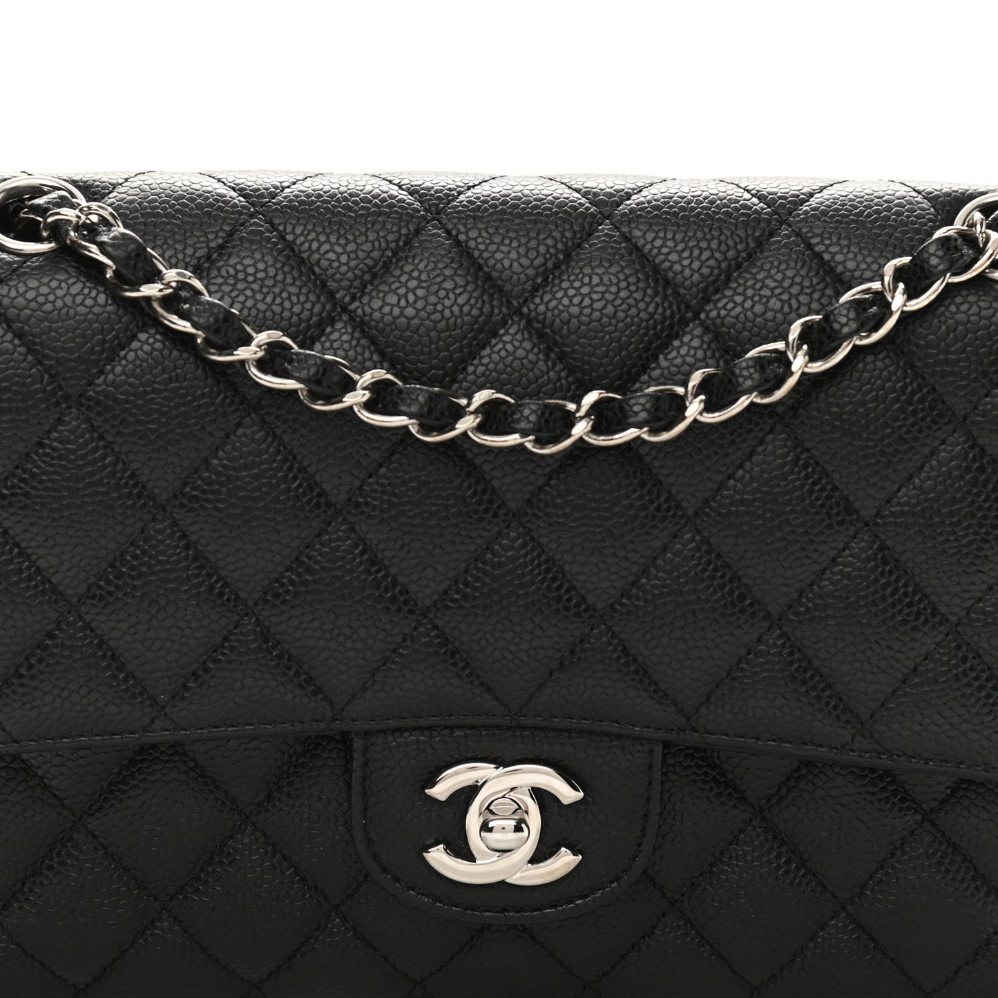 Caviar Quilted Medium Double Flap Black