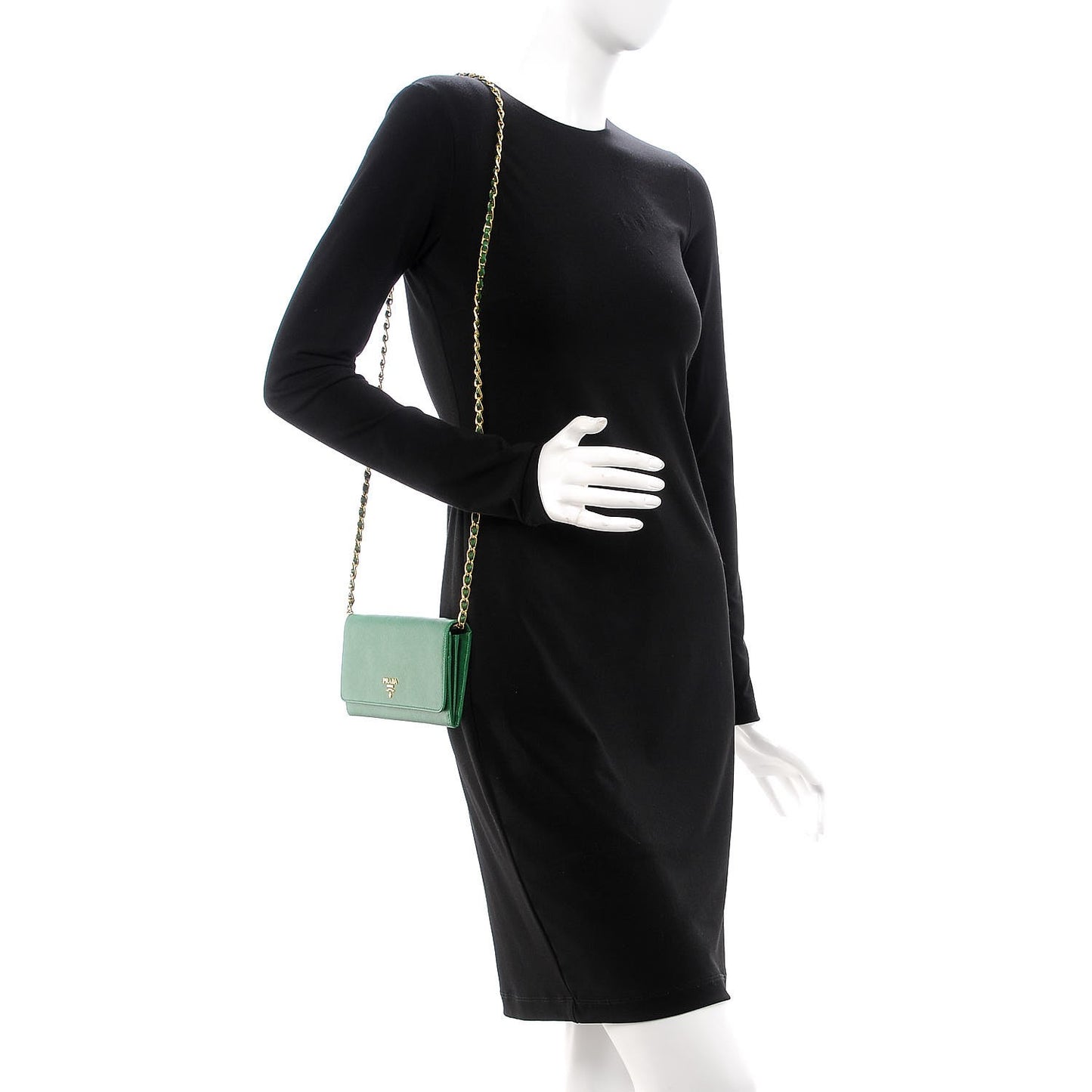Saffiano Metal Oro Chain Wallet Verde