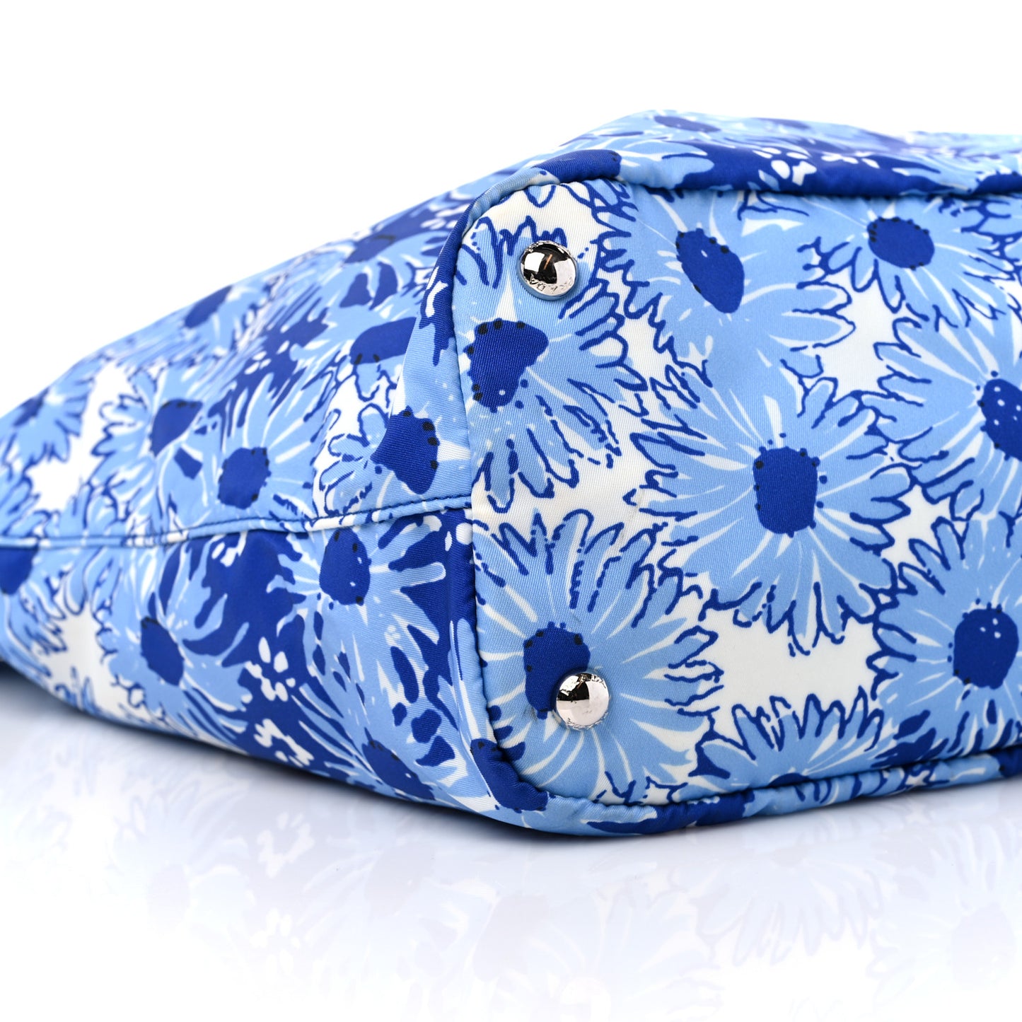 Tessuto Nylon Saffiano Floral Print Tote Baltico Dis Primule
