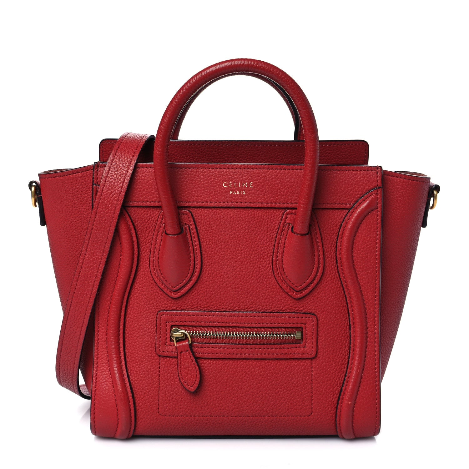 Celine Drummed Calfskin Nano Luggage Red 1 of 10