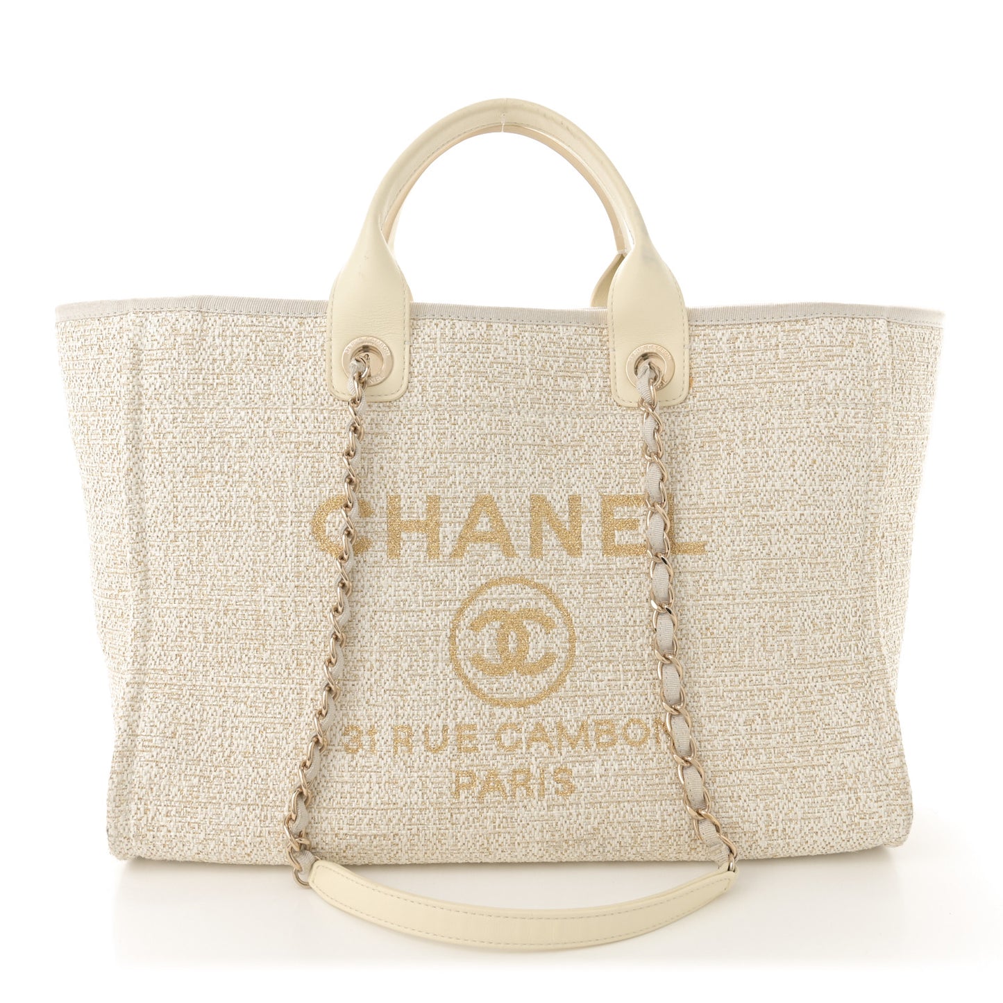 Lurex Boucle Medium Deauville Tote White
